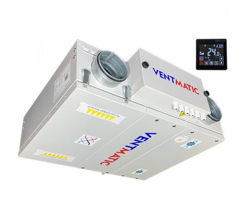 Приточно-вытяжная установка Ventmatic VMPVU-E-PR-500-3.0/1-1 компактная с пластинчатым рекуператором, 500м³/ч, 3.0 kW/230AC
