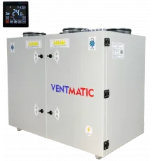 Приточно-вытяжная установка Ventmatic VMPVU-E-RR-300-1.8/1-2-V с роторным рекуператором, электронагрев, 300м?/ч, выхлоп вверх, напольная
