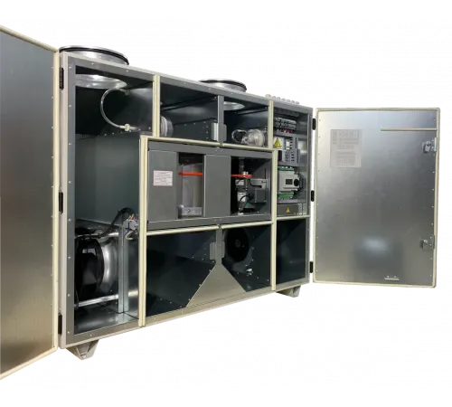 Приточно-вытяжная установка Ventmatic VMPVU-E-RR-300-1.8/1-2-V с роторным рекуператором, электронагрев, 300м³/ч, выхлоп вверх, напольная